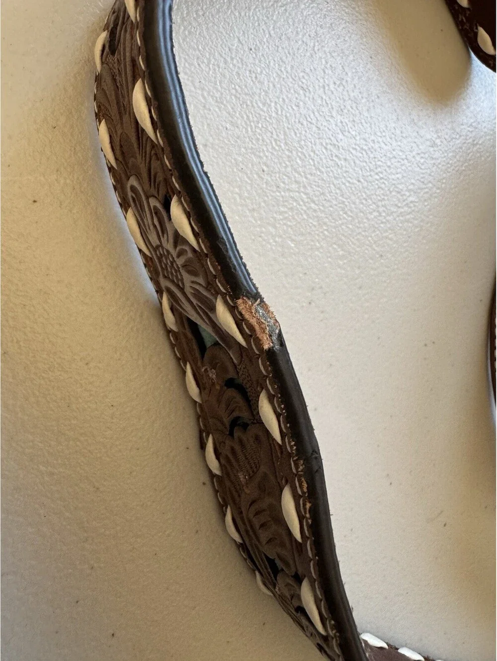 Nocona Women's Western Floral Belt XL Brown/White/Turquoise Adjustable Buckle